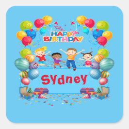 Bleu Joyeux Anniversaire Nom Sticker