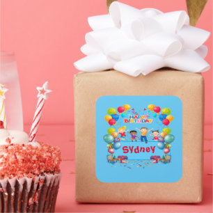 Bleu Joyeux Anniversaire Nom Sticker