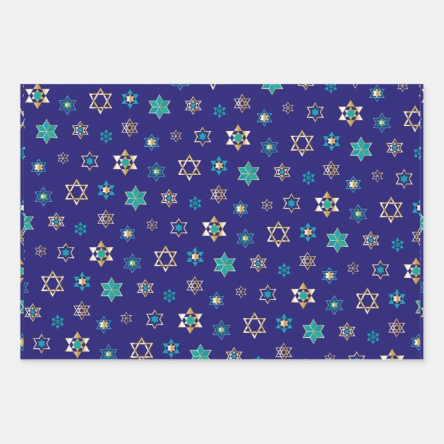 Bleu Juif Stars Design Enveloppement Papier Set (Devant)