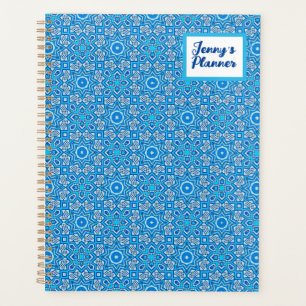 Bleu Kaleidoscope Motif Boho Nom Planificateur