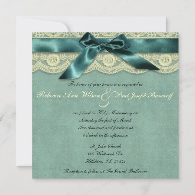 Bleu Lace Vintage Wedding Invitation (Devant)