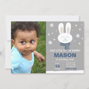 Bleu lapin de neige Anniversaire Invitation avec p