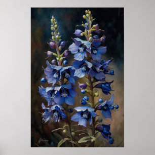 Bleu Larkspur Flower Art Imprimer Poster