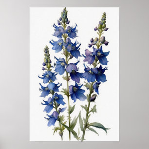 Bleu Larkspur Flower Art Imprimer Poster
