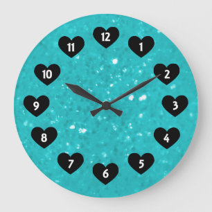 Bleu Lite Avec Horloge Mur Coeur
