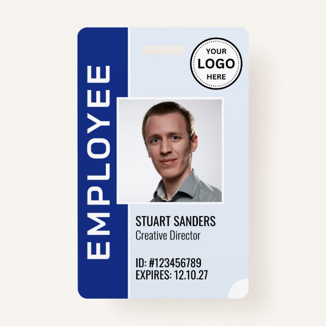Bleu logo de l'entreprise Badge photo de l'employé (Devant)