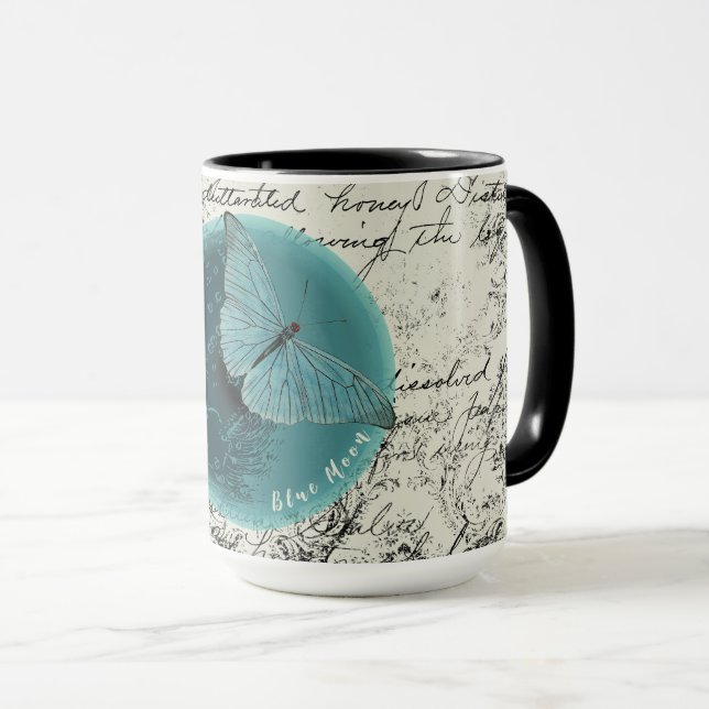 Bleu Lune Papillon Mug (Devant droit)