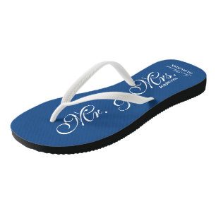 Bleu M. et Mme mariage tongs pour les jeunes marié