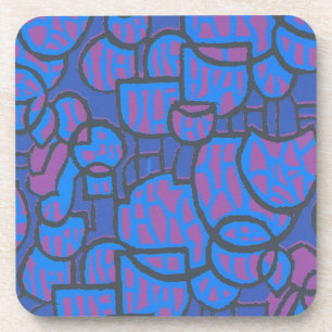 Bleu, Magenta Abstrait Dessous de verre à dos de l