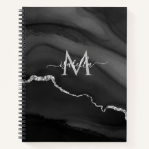 Bleu Marbre Personnalisé Monogramme Journal de puc