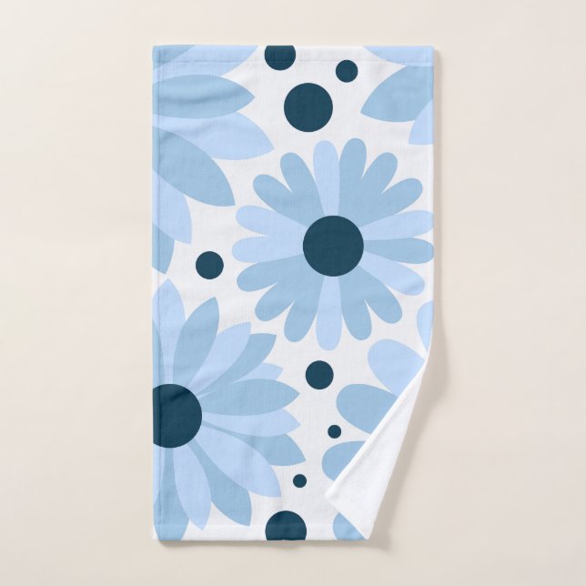 Bleu marguerite de style rétro et points bleu fonc (Serviette à main)