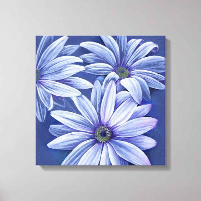 Bleu marguerite florale toile d'art original (Recto)