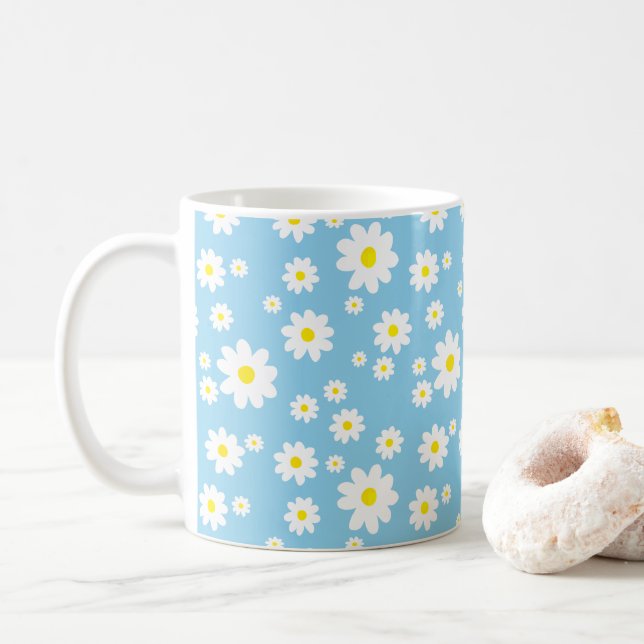 Bleu marguerite Motif à ressort café Mug (Avec donut)