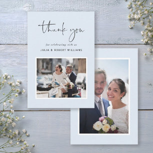 Bleu   Mariage moderne 2 Carte de remerciements ph