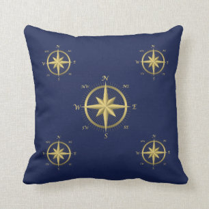 Bleu Mariage nautique Coussin Gold Compass