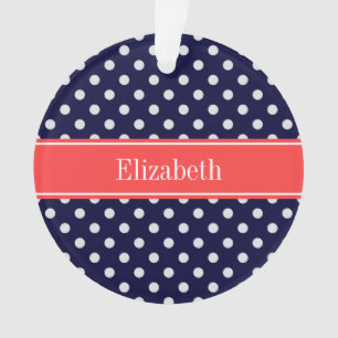 Bleu Marine Blanc Points de Polka Corail Monogramm