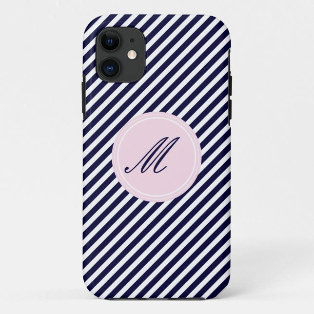 Bleu Marine & Blancs avec Monogram iPhone 5 Coque (Dos)