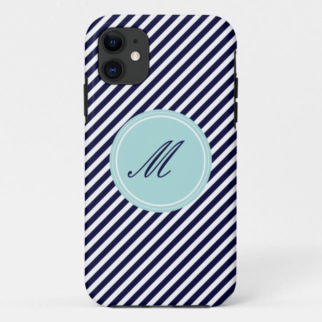Bleu Marine & Blancs avec Monogram iPhone 5 Coque (Dos)