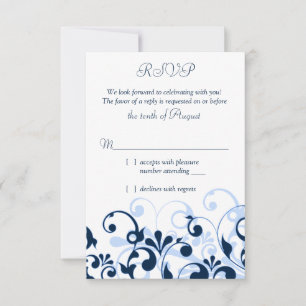 Bleu Marine Bleu Pâle Blanc Floral Abstrait RSVP