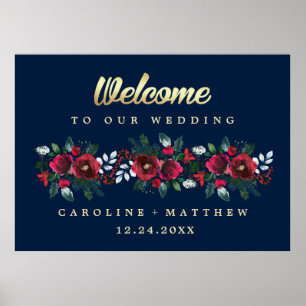 Bleu Marine   Burgundy Bloom Mariage Affiche de bi