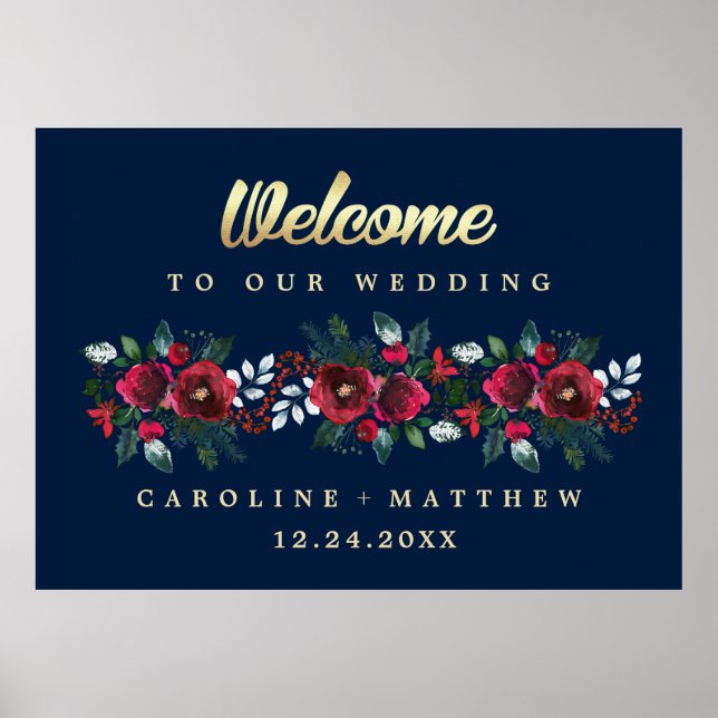 Bleu Marine | Burgundy Bloom Mariage Affiche de bi (Devant)