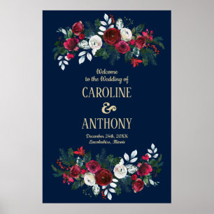 Bleu Marine   Burgundy Bloom Mariage Affiche de bi