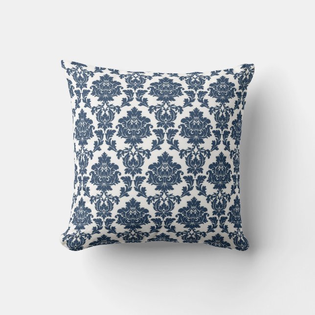 Bleu marine - coussin blanc de damassé (Recto)