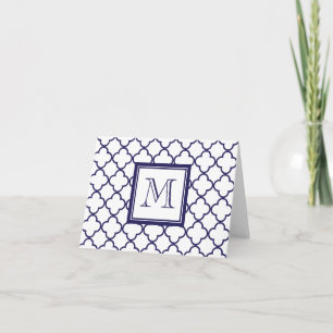Bleu marine, Quatrefoil blanc votre monogramme