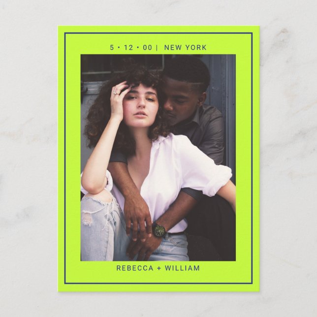 Bleu marine vert simple photo mariage carte de sau (Devant)