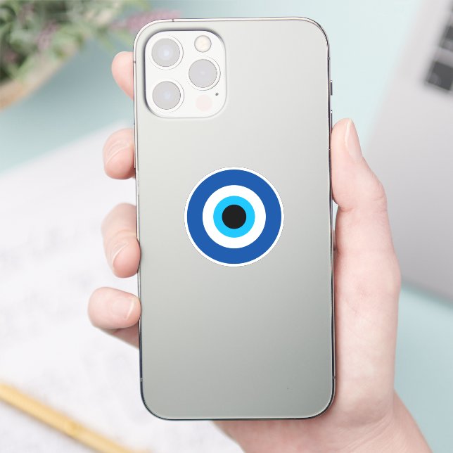 Bleu Mati Evil OEil charme vinyle rond sticker (Téléphone)
