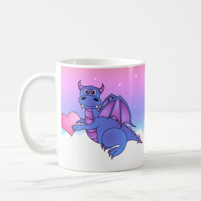 Bleu mignon de tasse de coeur de dragon - rose - (Gauche)