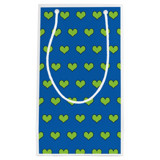 Bleu mignon et Coeurs verts Motif Petit sac cadeau (Devant)