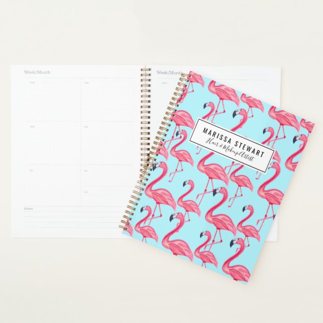 Bleu mignon rose Été Peint Flamingo Motif Bleu (Devant avec enveloppe)