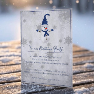 Bleu mignon Snowman Noël Invitation