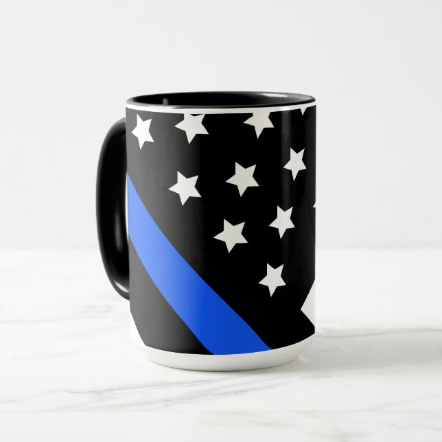 Bleu mince Drapeau Mug (Devant gauche)