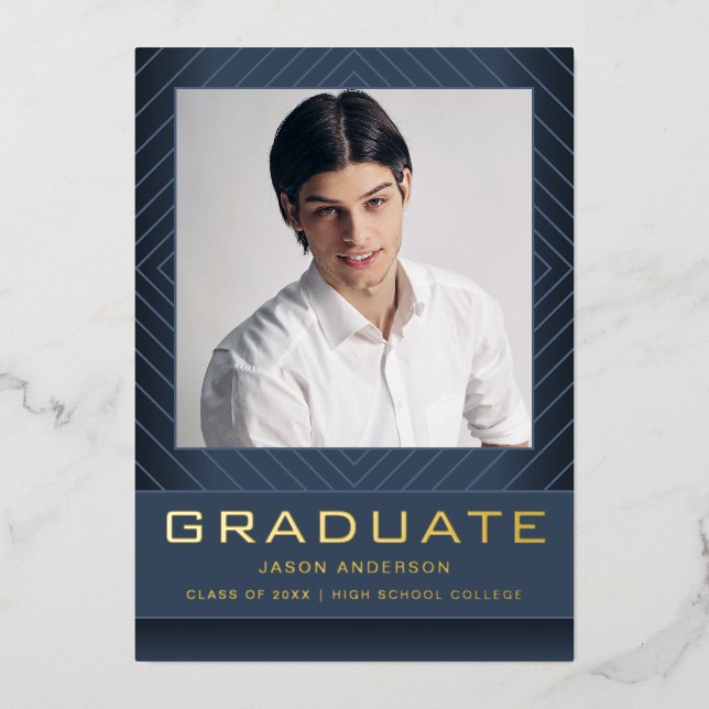 Bleu moderne et élégant | 1 Carte Grad Photo Foil (Recto)