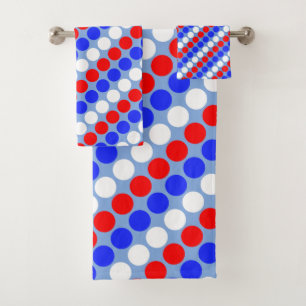 Bleu moderne rouge blanc à pois et rayures sur fon