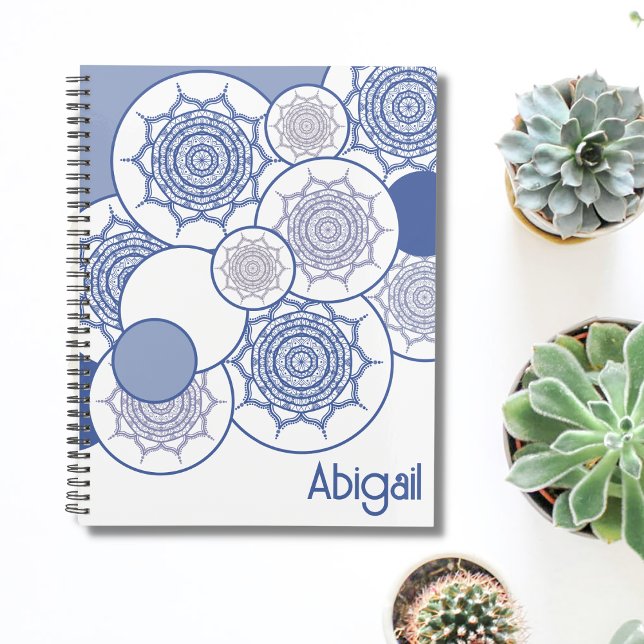 Bleu moderne tendance, Motif Mandala blanc Boho Ze (Créateur téléchargé)
