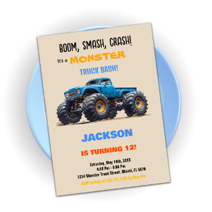 Bleu Monster Truck Invitations Anniversaire