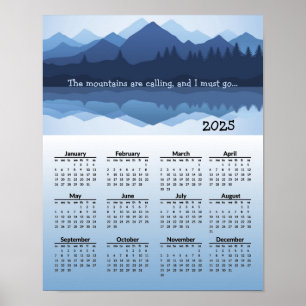 Bleu Montagne Réflexions 2025 Calendrier Poster