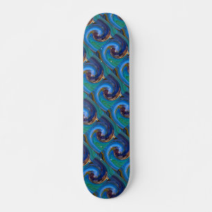 Bleu N Vert Carrelage Abstrait Peacock Skateboard