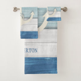 Bleu Nautique Blanc Perdu Ancre en Bois Plage