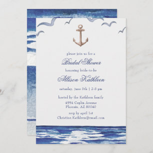 Bleu Nautique Côtier Mer nuptiale Invitation douch