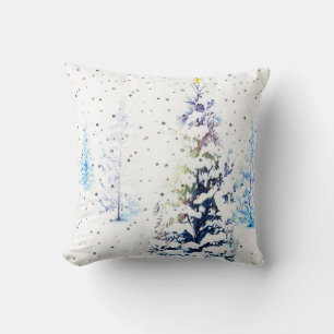 Bleu neige Arbre de Noël Carré Coussin