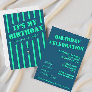 Bleu néon fête d'anniversaire turquoise Invitation