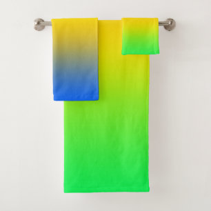 Bleu néon, jaune, dégradé vert, ombre.