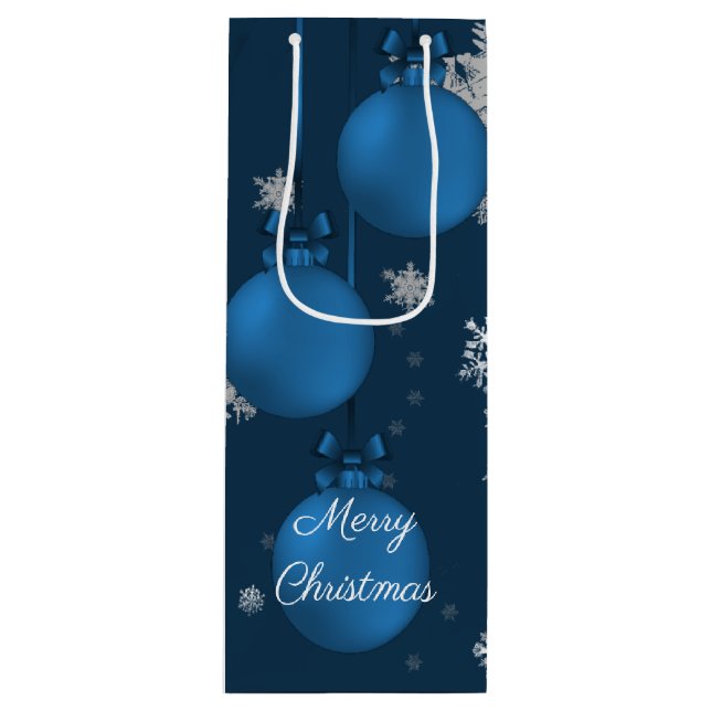 Bleu Noël Ornements Vin Sac cadeau (Devant)