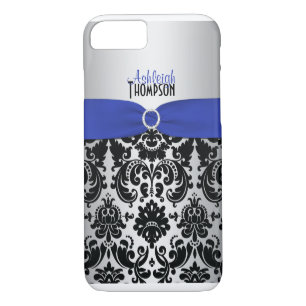 Bleu, Noir, Argent Damask iPhone 7 Coque