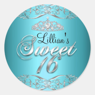 Bleu noir Damas & Tiara Sweet 16 Sticker