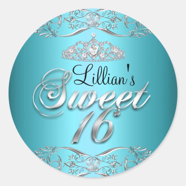 Bleu noir Damas & Tiara Sweet 16 Sticker (Devant)